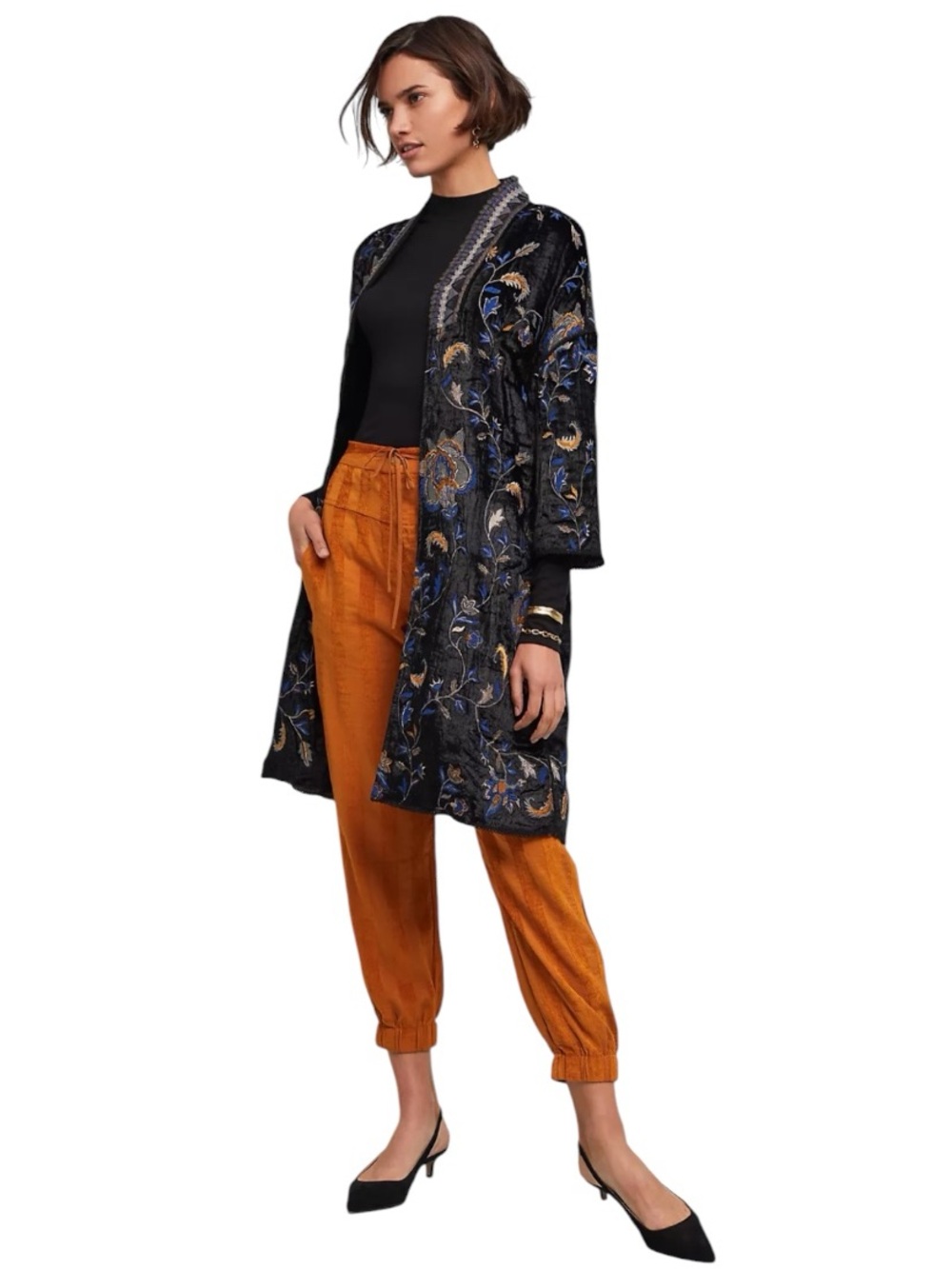 Anthropologie BL-NK London Roxanne Velvet Embroidered Floral Duster Jacket M - Picture 14 of 16